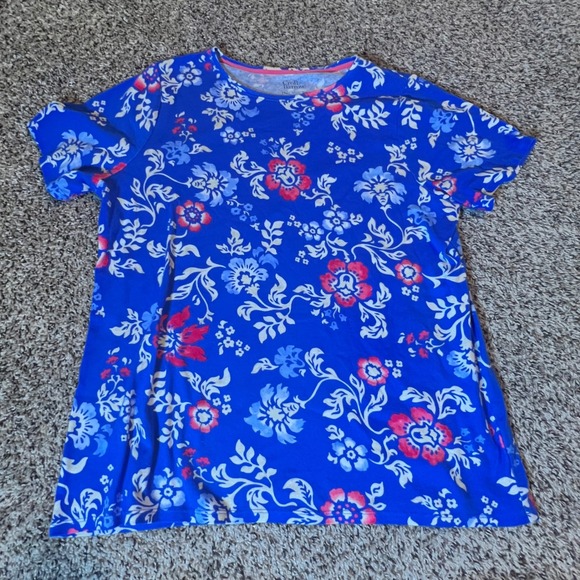 croft & barrow Tops - Croft & Barrow Blue Floral The Classic Tee 100% Cotton Plus Size 0X Short Sleeve